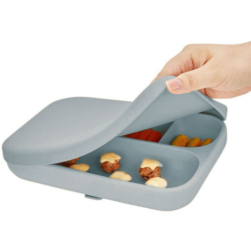 Deluxe Baby Silicone Suction Plate Tray With Cover Grey