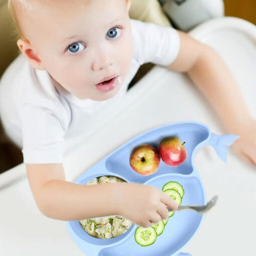 Deluxe Baby Silicone Suction Plate Fish Grey - Image 2