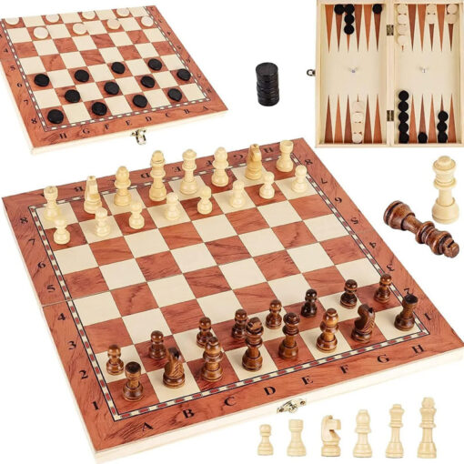 3 in 1 Chess, Checkers, Backgammon Wood Set - Image 2