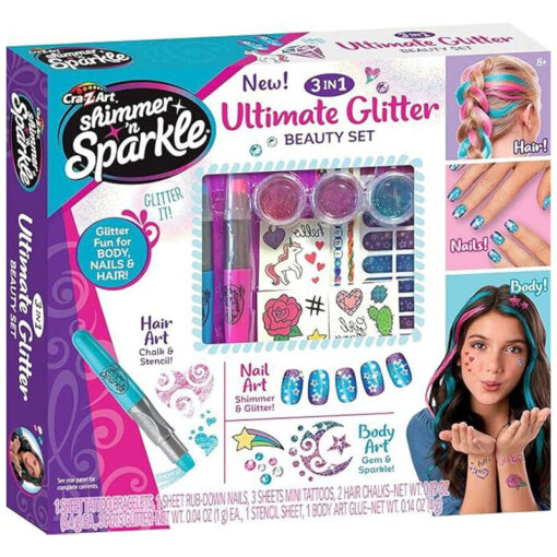 CrazArt Shimmer 'n Sparkle 3 in 1 Ultimate Glitter Beauty Set