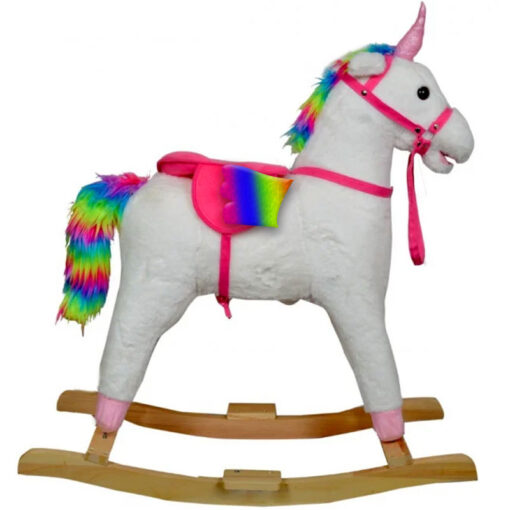 Rainbow Pink Unicorn Rocking Horse With Wings