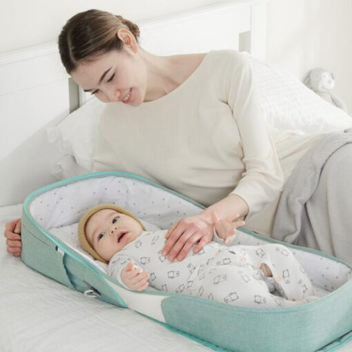 Deluxe Bunny Baby Travel Foldable Carrycot Green - Image 2