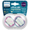 Avent 6-18m Pacifiers Ultra Air Nighttime Glow In The Dark Purple