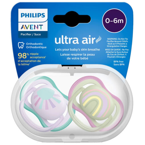 Avent 0-6m Pacifiers Ultra Air Rainbow Pink