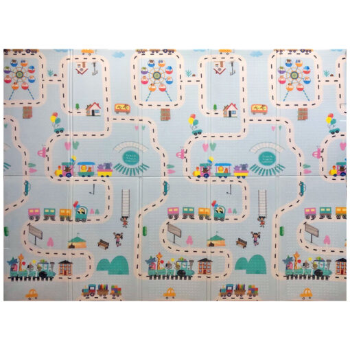 Deluxe 2 x 1.5m Baby Foldable Floor Play Mat Train Tracks