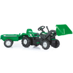Dolu Pedal Tractor With Trailer & Excavator Green