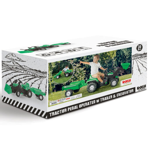 Dolu Pedal Tractor With Trailer & Excavator Green - Image 2