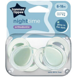 Tommee Tippee 6-18m NightTime Soothers Pacifiers Glow In The Dark Green