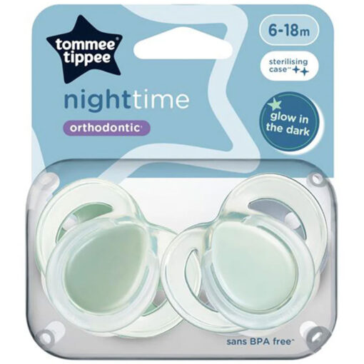 Tommee Tippee 6-18m NightTime Soothers Pacifiers Glow In The Dark Green