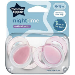 Tommee Tippee 6-18m NightTime Soothers Pacifiers Glow In The Dark Pink