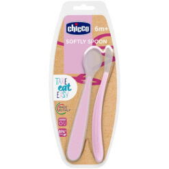 Chicco 6m+ Softly Spoon 2x Super Soft Silicone Spoons Pink