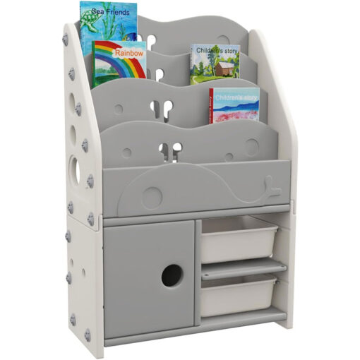 Trendy Children Bedroom Plastic Bookshelf Cabinet Grey