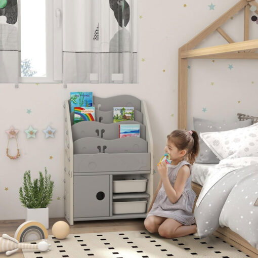Trendy Children Bedroom Plastic Bookshelf Cabinet Grey - Image 2
