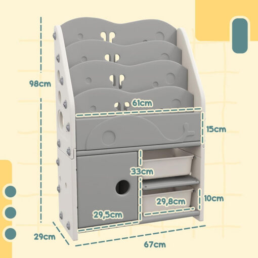 Trendy Children Bedroom Plastic Bookshelf Cabinet Grey - Image 3
