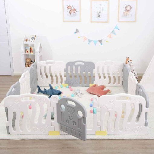 XXL Trendy Baby Safety Playground Fence Playpen White & Grey - Image 2