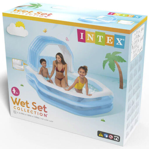 Intex 2.29 x 1.91m Inflatable Swimming Pool With Bench & Canope Blue