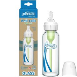 Dr Brown's 250ml Glass Anti Colic Options+ Narrow Baby Bottle