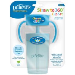 Dr Brown's 9m+ Cheers 300ml Straw To 360 Spoutless Transition Cup Set Blue