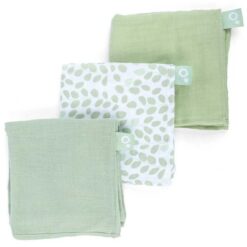 Doomoo Lovely Set Of 3 Muslin Cloths Leaves Green