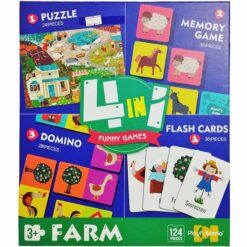 4 in 1 Funny Board Games Farm Puzzle, Domino, Flash Cards & Memory Game