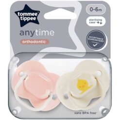 Tommee Tippee 0-6m Anytime Orthodontic Soothers Pacifiers Pink