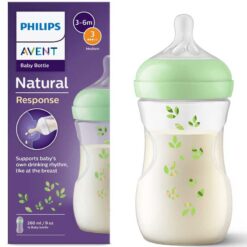 Avent 260ml 3-6m+ Baby Bottle Natural Response Leafs Green