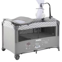 Kidilo Deluxe Baby Travel Cot Next 2 Me Bed Light Grey