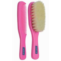 Optimal 0m+ Natural Bristles Baby Brush & Comb Set Pink