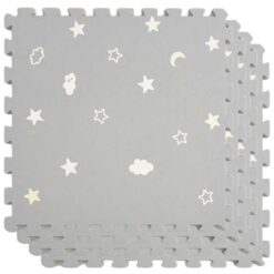 Pack Of Four 60 x 60 x 1.2cm Puzzle Eva Floor Play Mat Grey Stars