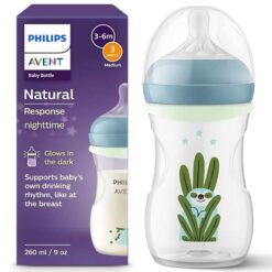 Avent 260ml 3-6m+ Baby Bottle Natural Response Glow In The Dark Green