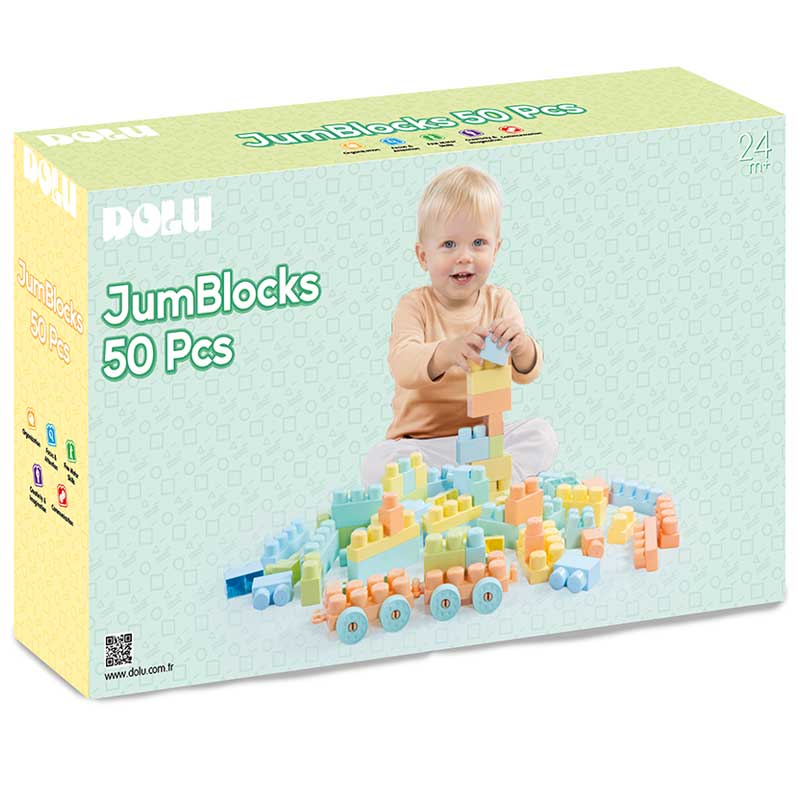 Dolu Box of 50x Jumbo Construction Lego Blocks Pastel - Image 2
